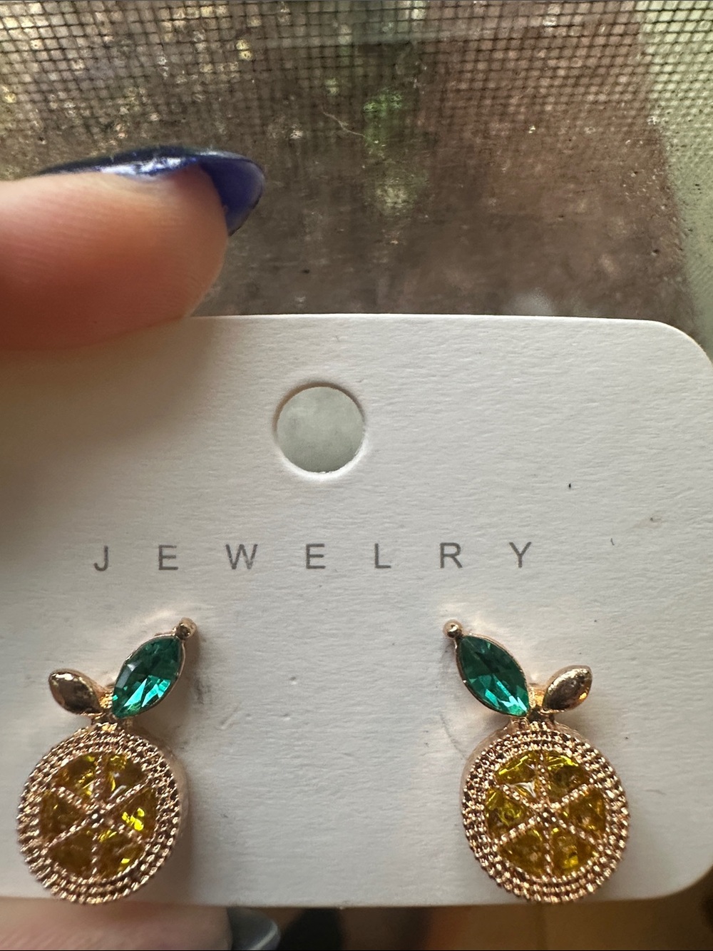 Gold-tone Citrus 🍊 Stud Earrings with Green Accents